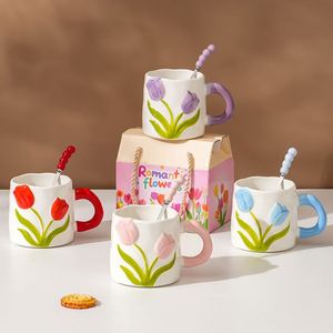 Colorful Tulip Ceramic <b>Mug</b> Underglaze High Value Cup Teacher's Day Gift for Girls Household Water Cup - Product Image 1