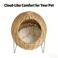 Lit pour chat en rotin surélevé avec trois pieds en métal - Niche pour chat en forme de boule de luxe, panier, maison, comprend un coussin en peluche