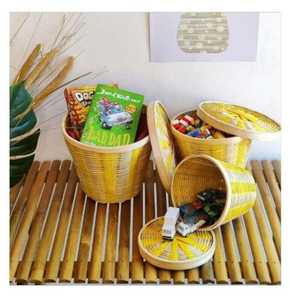 Corbeille à déchets artisanale en bambou avec un design tissé à la main de qualité supérieure pour salon, cuisine, bureau, suites d'hôtel et intérieur contemporain - Product Image 4