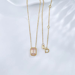 Parures de colliers pendentifs minimalistes rétro en or jaune 18 carats avec diamants roses de laboratoire taille princesse, bijoux de luxe en diamants de laboratoire - Product Image 2