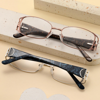 Monturas de Gafas Metálicas de Aro Completo FEROCE para Mujer, Monturas Ópticas Rectangulares de Diseño con Patillas Decorativas de Malla TTW-8006