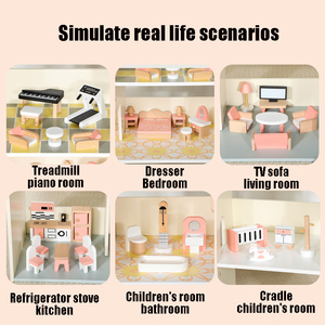 2024 muebles nuevos juguetes <span class=keywords><strong>de</strong></span> madera Petend Play Game Kids Big Wooden Doll House para niños - Product Image 2