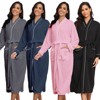 Robes de chambre longues en flanelle gaufrée thermique rose pour femmes avec logo, pyjama, peignoir