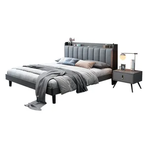 灰色天鹅绒室内装饰床架单床框架柔软织物木质灰色压碎天鹅绒床