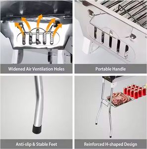 Barbecue portable en acier inoxydable pour camping et jardin, gril à charbon de bois extérieur - Product Image 3