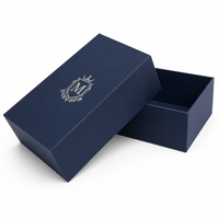 Boîte cadeau en carton rigide bleu nuit personnalisée avec couvercle et base, logo estampé à chaud argenté pour l'emballage de bijoux et de montres, fabrication en usine