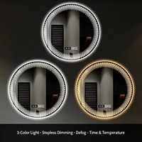 Miroir de salle de bain rond simple et créatif, intelligent, anti-buée, avec éclairage LED, à fixer au mur pour la maison, la salle de bain et les toilettes