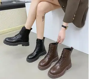 2022 England fashion lace up plus size 44/45 chunky heel women work boots comfort cool ladies ankle booties