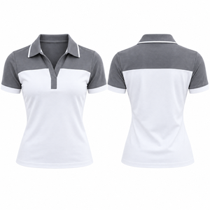 <b>Women</b> <b>Polo</b> <b>Shirts</b> High Quality Cotton For Work Color Block Open Placket Office Uniform Custom Logo Business Staff Workwear - Product Image 2