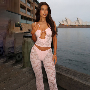 Ensemble haut en dentelle Vandi et pantalon taille haute, tenue sexy pour femmes en deux pièces - Product Image 2