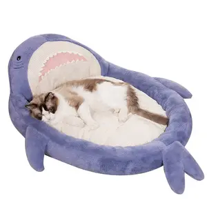 Vente en gros de canapé respirant personnalisé en forme de requin cartoon mignon, lit pour chien et chat, grand canapé-lit pour animal de compagnie