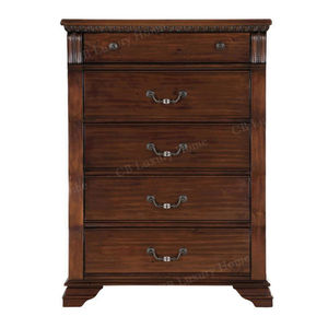 Ensemble de chambre à coucher en bois massif brun foncé traditionnel, lit queen-size sculpté de luxe, table de maquillage, tables de chevet, commode - Product Image 5