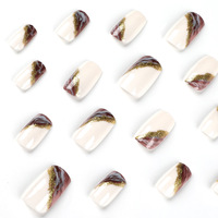 Uñas Postizas al por Mayor, Diseño de Halo Blanco y Morado, con Lámina Dorada, Estilo Francés, Largas y Cuadradas, Uñas de Ataúd