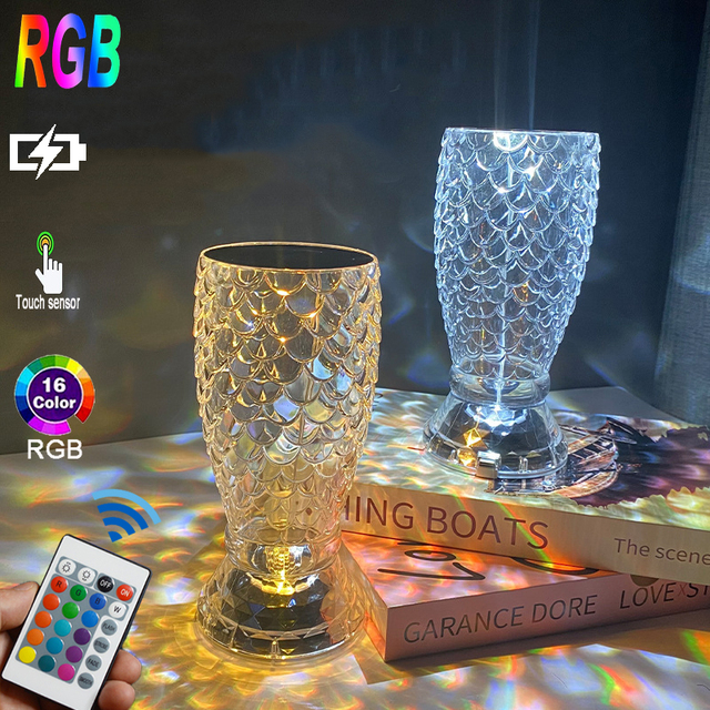 16 Colors LED Crystal Table Lamp Rose Light Projector Adjustable Romantic Atmosphere Light USB Touch Night Light Neon