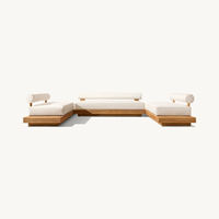 Rundes Design Teakholz-Sofa-Stühle mit Rückenlehne, Massivholzrahmen, Einzel-Lounge, Outdoor-Sofa-Sets mit Kissen