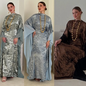 Robe Abaya pour femmes pour l'Aïd, robe musulmane en <span class=keywords><strong>mousseline</strong></span> de soie, patchwork, Ramadan, manches chauve-souris, Maroc, Dubaï, Jalabiya, Kaftan, Vestidos Largos, robe longue arabe - Product Image 2