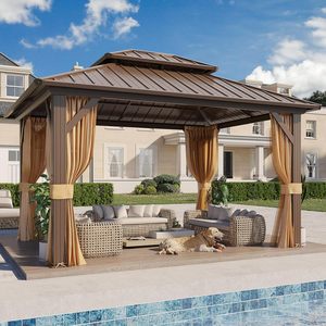 Gazebo de 10' x 12' con Techo Rígido de Aluminio, Gazebos de Acero Galvanizado con Doble Techo, <span class=keywords><strong>Cortinas</strong></span> y Mosquiteras, Pérgolas Metálicas <span class=keywords><strong>para</strong></span> Exteriores - Product Image 1