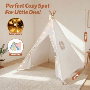Tienda de Campaña Tipi Blanca Pura para Niños, Plegable y Portátil, para Fiestas Infantiles, Tienda de Campaña Interior para Dormir y Jugar para Niñas - Product Image 2