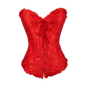 Corset de mariée en jacquard floral beige nude doux avec garniture à volants et décolleté cœur - Product Image 1