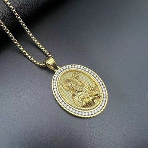 Yunnique Stainless Steel Gold Plated Zircon Geometric Pave Setting Jesus Saint Pendant Necklace Chain for Men Women Gift Fashion - Product Image 2