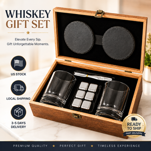 SKYJOY Juego de Regalo de 2 Vasos de Whisky Vintage Ecológicos con Caja de Madera para Grabado Láser y Suministros de Bar - Product Image 1
