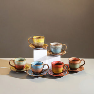 Stile retrò glassa reattiva in ceramica caffè tazza da tè porcellana tazze piattino stampato Logo per Espresso Turkish acqua arabica che serve - Product Image 2