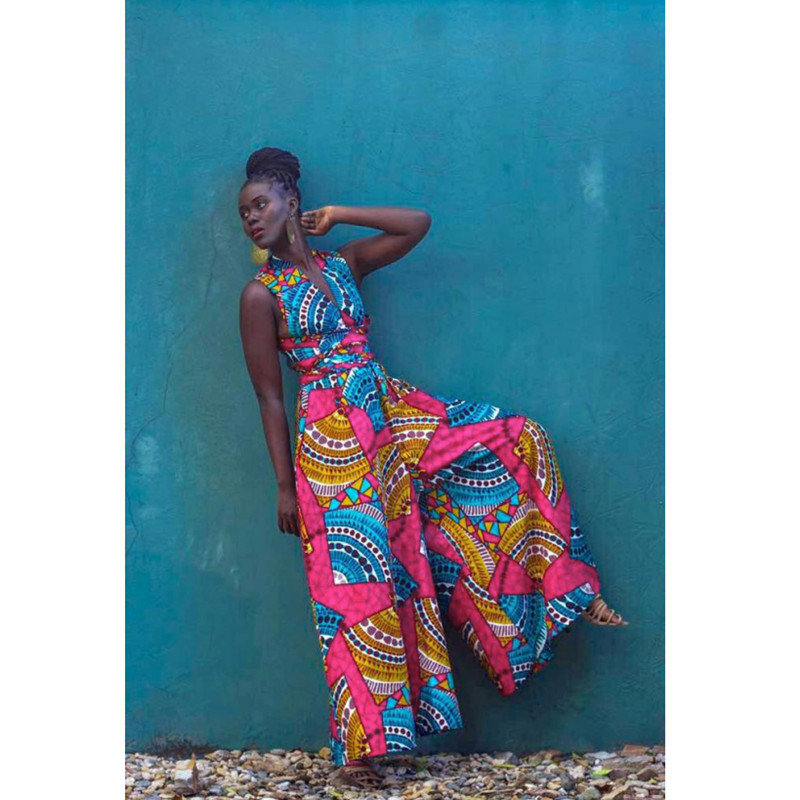 Fashionable Customized Manufacturing African Print Clothing V-neck Dresses