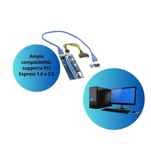 Scheda Riser PCIe da 1x a 16x con cavo USB 3.0 e adattatore di alimentazione per GPU da mining e schede grafiche - Product Image 5