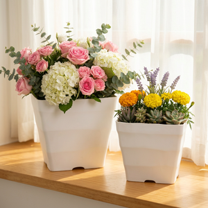 Macetas Cuadradas de Plástico PP Resistentes pero Ligeras con Textura Ondulada para Proyectos de Jardinería, Compra al por Mayor, Tamaño Grande Premium - Product Image 1