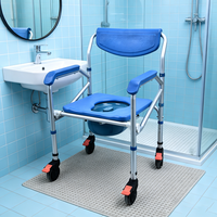 Silla de Inodoro Ajustable de Aluminio con Ruedas, Inodoro Portátil para Personas Mayores y con Discapacidad, para Transferencia en el Baño y la Ducha