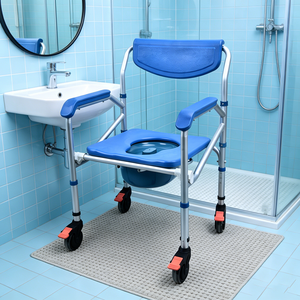 Silla <span class=keywords><strong>de</strong></span> Inodoro Ajustable <span class=keywords><strong>de</strong></span> Aluminio con Ruedas, Inodoro Portátil para Personas Mayores y con Discapacidad, para Transferencia en el Baño y <span class=keywords><strong>la</strong></span> Ducha - Product Image 5