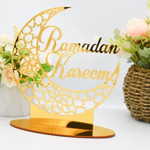 High Quality Ramadan Acrylic Eid Mubarak Muslim Home Golden Moon Table Decoration Ornaments