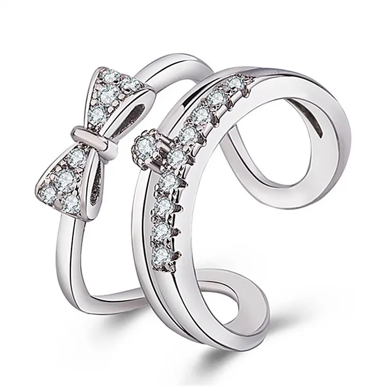 خاتم ربطة عنق من الزركون بطبقة متعددة من ANENJERY للنساء خاتم إصبع سبابة متقلص