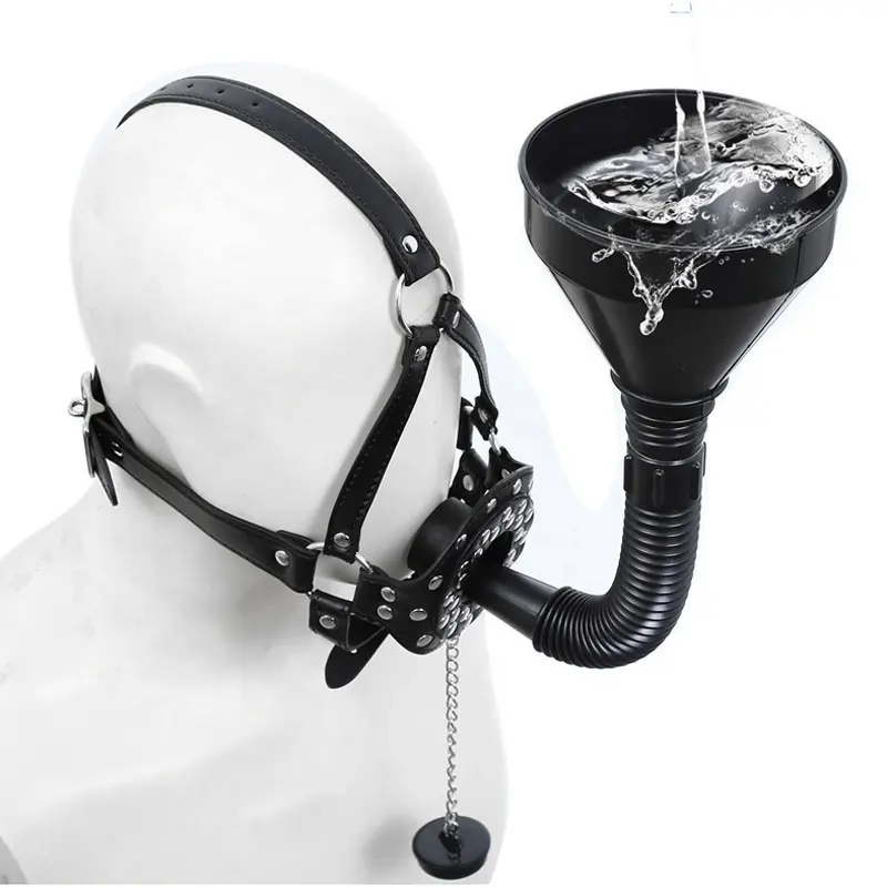 PU Leather Head Harness Mouth Opening Funnel Enema Gag Fetish Slave Bondage Funnel Open Mouth Gag Sex Toy