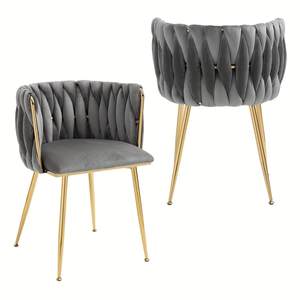 Chaises de salle à manger modernes de luxe élégantes avec cadre doré, chaise d'appoint ronde avec revêtement en velours - Product Image 6