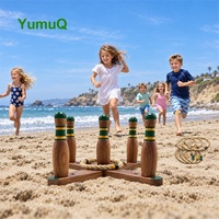 Jeu de lancer d'anneaux YumuQ en bois de pin pour la plage et le camping, jeu d'intérieur et d'extérieur pour la pelouse et le jardin, pour enfants, adultes et familles