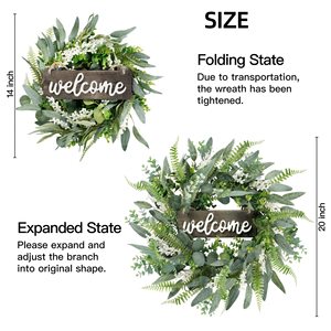 Guirlande de bienvenue 45 cm en eucalyptus et fougères artificielles, décoration de porte pour le printemps et l'été, maison, mariage, extérieur - Product Image 2