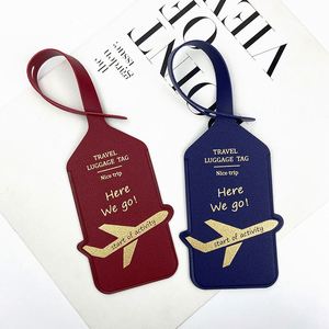 Custom Logo PU Leather Luggage Tag with Long Integrated <b>Strap</b> Airplane Gold Stamping Travel <b>Suitcase</b> Bag ID Name Tags - Product Image 3