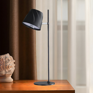 Moderne Metall-Tischlampe mit Batteriebetrieb und Trommelschirm für Schlafzimmer-Leselampe und Nachtlicht - Product Image 5