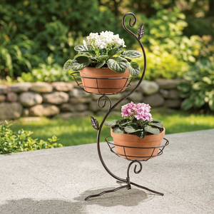 Support de Jardinière Métallique Robuste d'Extérieur Décoratif à 2 Niveaux pour Patio, Présentoir de Plantes de Jardin pour Maison, Balcon, Cour - Product Image 4