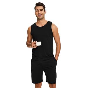 Ensemble de pyjama confortable pour homme en coton tricoté 100% et viscose de bambou, débardeur et short, 2 pièces, vêtements de détente - Product Image 1