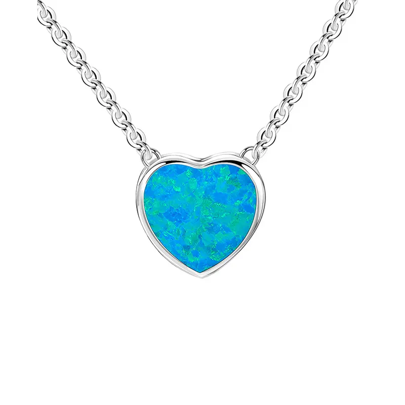 Gioielli di moda carini 925 in argento Sterling Mini cuore blu opale cuore collana donna