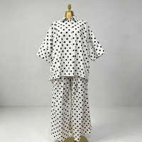 Ensemble deux pièces pour femme à pois, chemise boutonnée et pantalon large en coton, tenue d'été