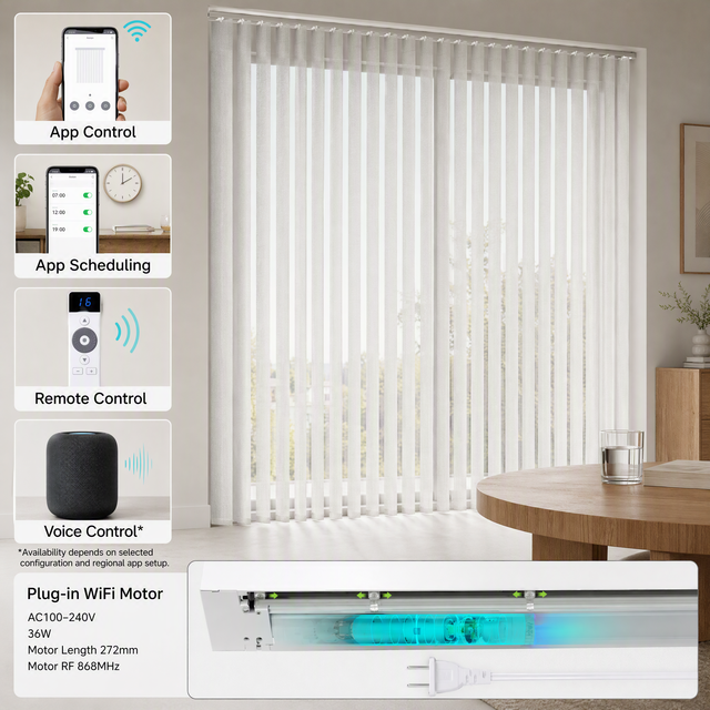 WiFi Motorized Smart Dream Curtain Vertical Sheer Shades with App Voice Control for Sliding Glass Door