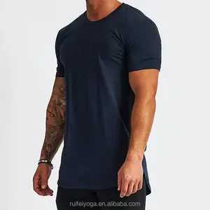 Stampa personalizzata abbigliamento uomo traspirante Slim Fit Tee 60% cotone 40% poliestere tinta unita compressa Quick Dry Fitness Gym Tshirt per uomo