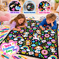 Couverture Magique Chat Chien Motif Cupcake Donut Doux et Coloré avec 24 Marqueurs de Couleur pour Activités Familiales Ludiques