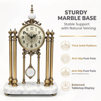Jam Meja Pendulum Marmer Logam Vintage Jam Meja Dekoratif Kuarsa Senyap Ornamen Rumah Mewah Eropa