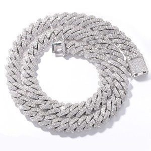 Cuban Chain Necklace 14mm Double Row Full Zircon Micro Set Hip Hop Men's Fashion Jewelry Geometric Design Gift - Product Image 1