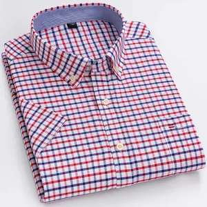 Nouveau été chemise à manches courtes rayé Plaid hommes chemises décontracté travail Chemise Chemise Pour Homme