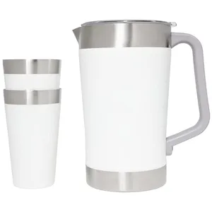 PURPLESEVEN 64oz Stay Chill Classic Pitcher Set Double Wall Vacuum Insulated Stainless Steel Beer Coffee Jug Pitchers with lid